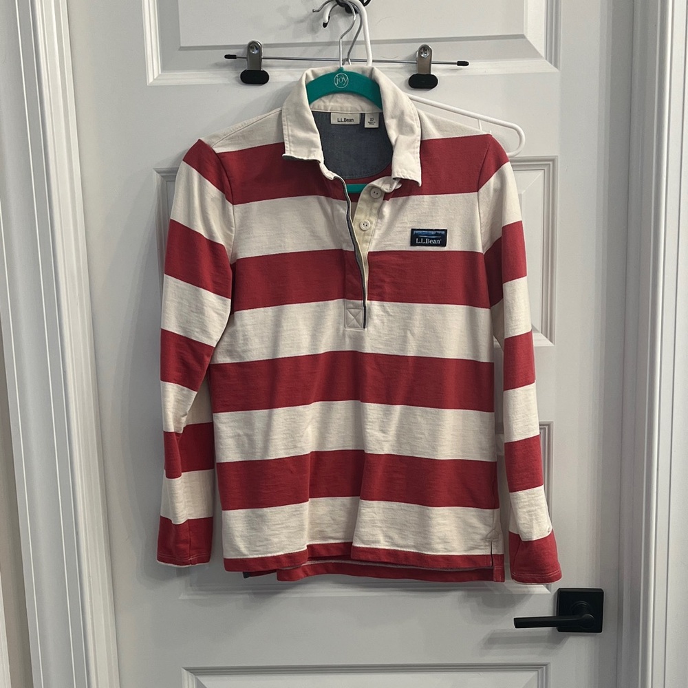 L.L. Bean Kids Red and Cream Striped Button Down Shirt